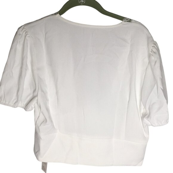 feminine  Babydoll Cropped Top Womens Sz L White Lace V Neck Angelcore dainty - Picture 13 of 16